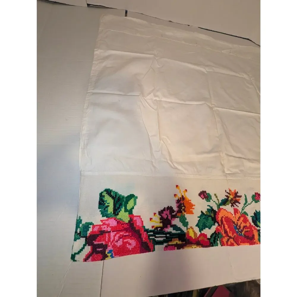 Beautiful Vintage Handmade Ukrainian Rushnyk Cross Stitched Floral Pillow Duvet